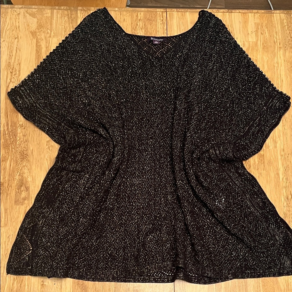 Roaman's Black Open-Knit Top